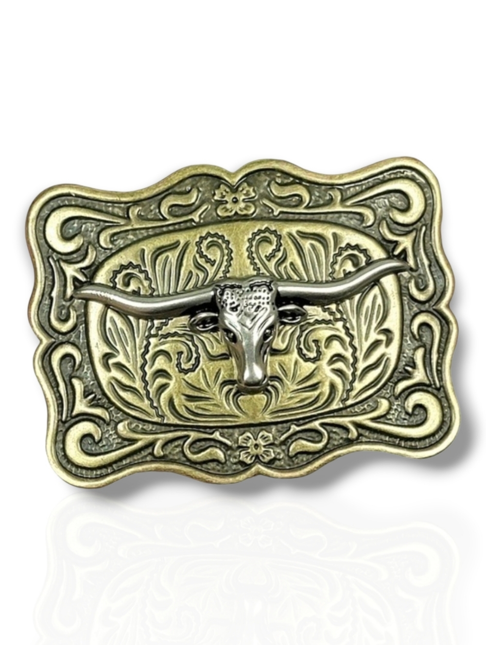 Western Bronze Scalloped‎ Two-toned Longhorn Belt Buckle